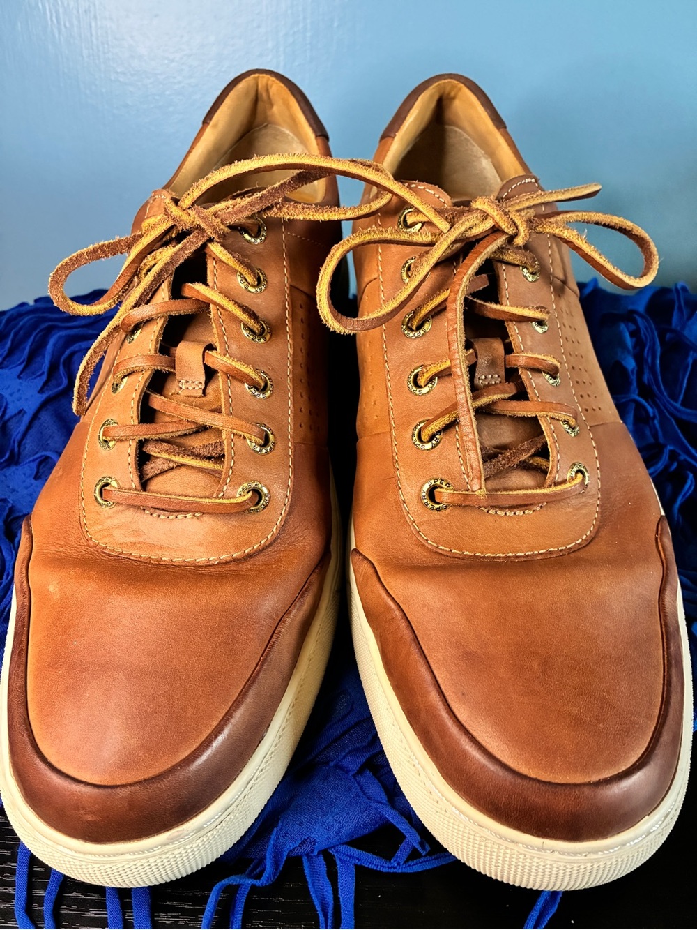 Sperry Tan Leather Low-Top Sneakers with Cream Sole